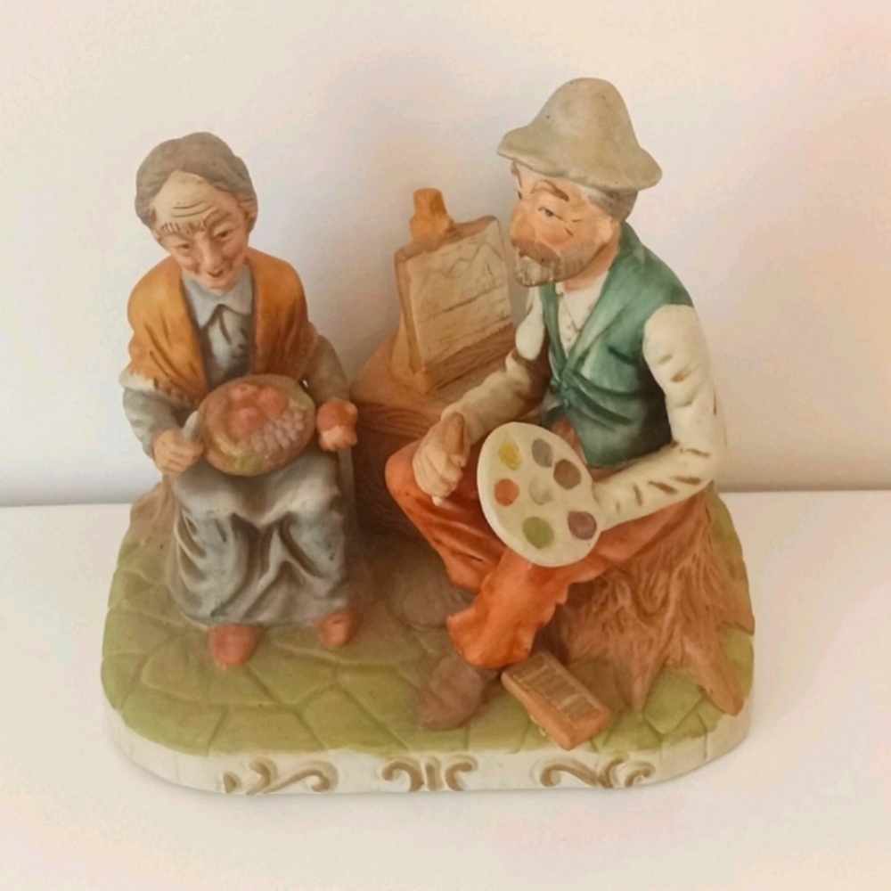 Vintage Home Interiors Porcelain Figurine Painted Old Couple Man Painting Woman